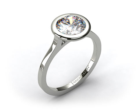 18k White Gold Bezel Solitaire Engagement Ring (Round Center)